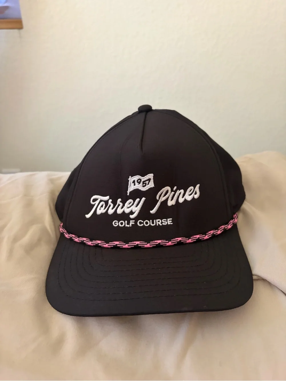 Torrey Pines Black Golf Rope Hat Cap with Pink Accent
